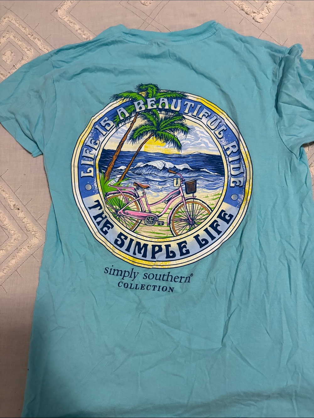 Simply Southern Turquoise Graphic Tee with Beach Bike Design